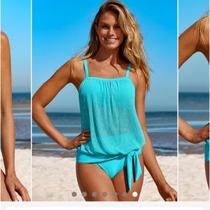 Modlily Mesh High-Waisted Cyan Tankini Set Large
